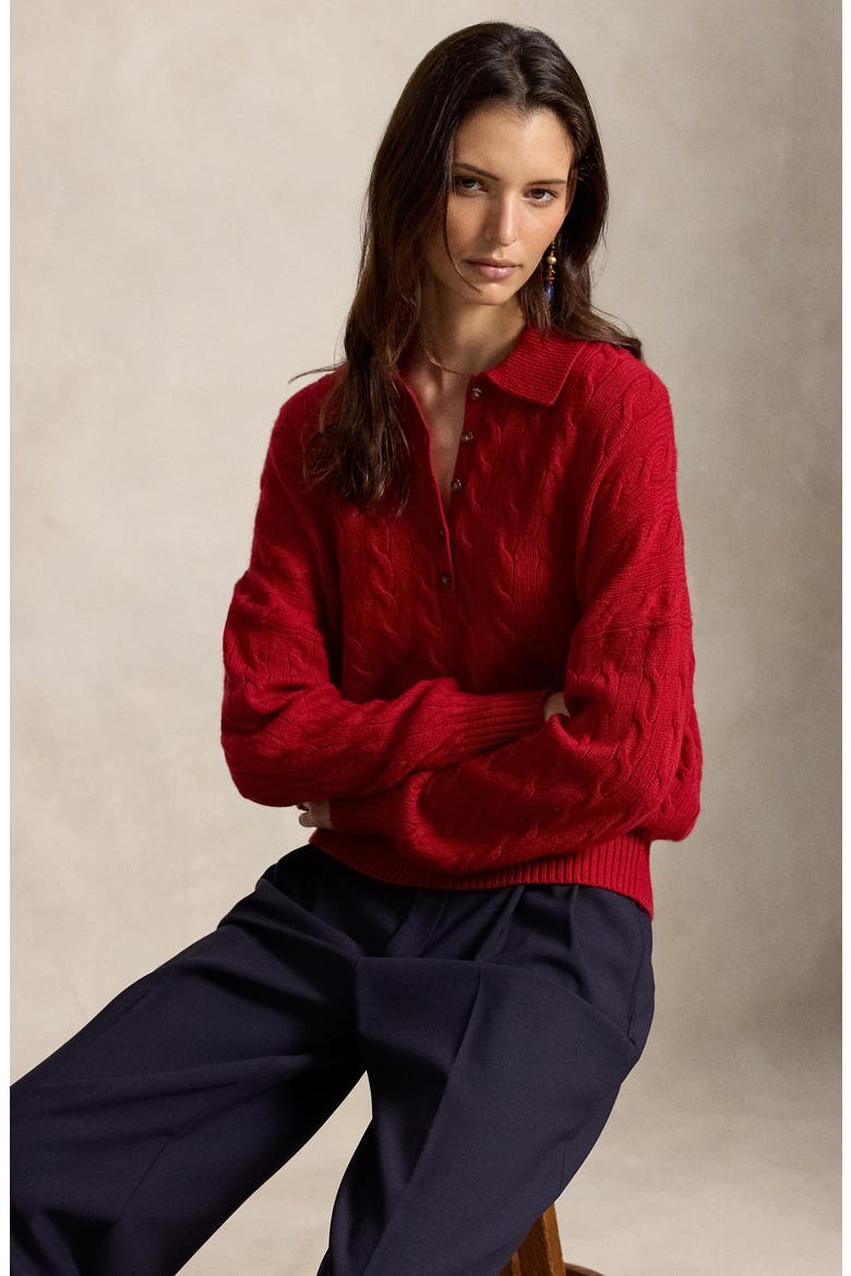 Cable Wool & Cashmere Polo Sweater, Alternate, color, UNVRSTY RD