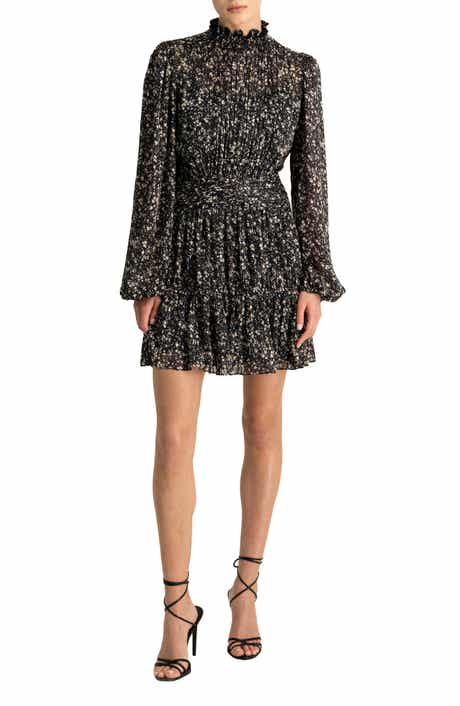 ML Monique Lhuillier Floral Long Sleeve Minidress