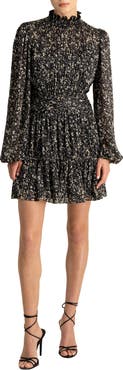 ML Monique Lhuillier Floral Long Sleeve Minidress