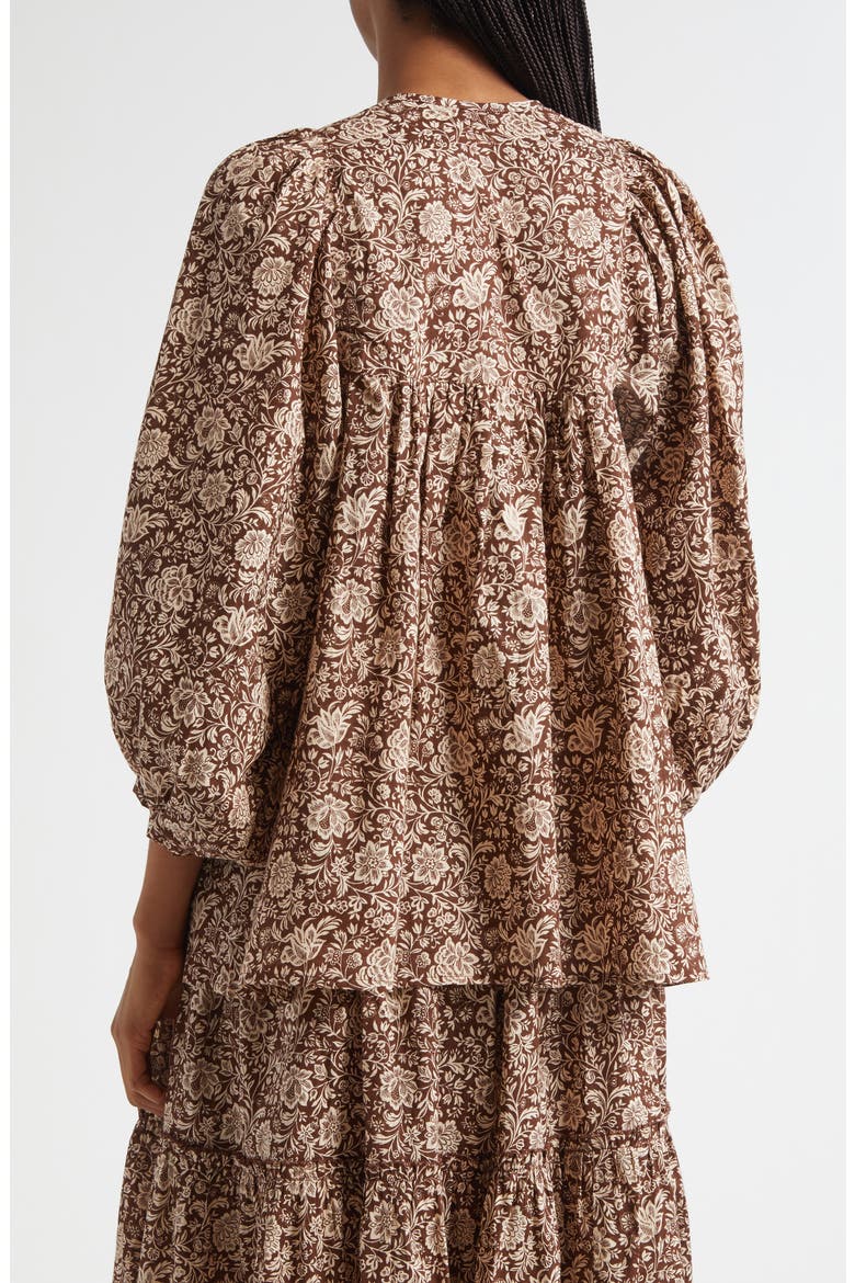 Charlie Print Tie Neck Blouse, Alternate, color, COCOA FLORAL