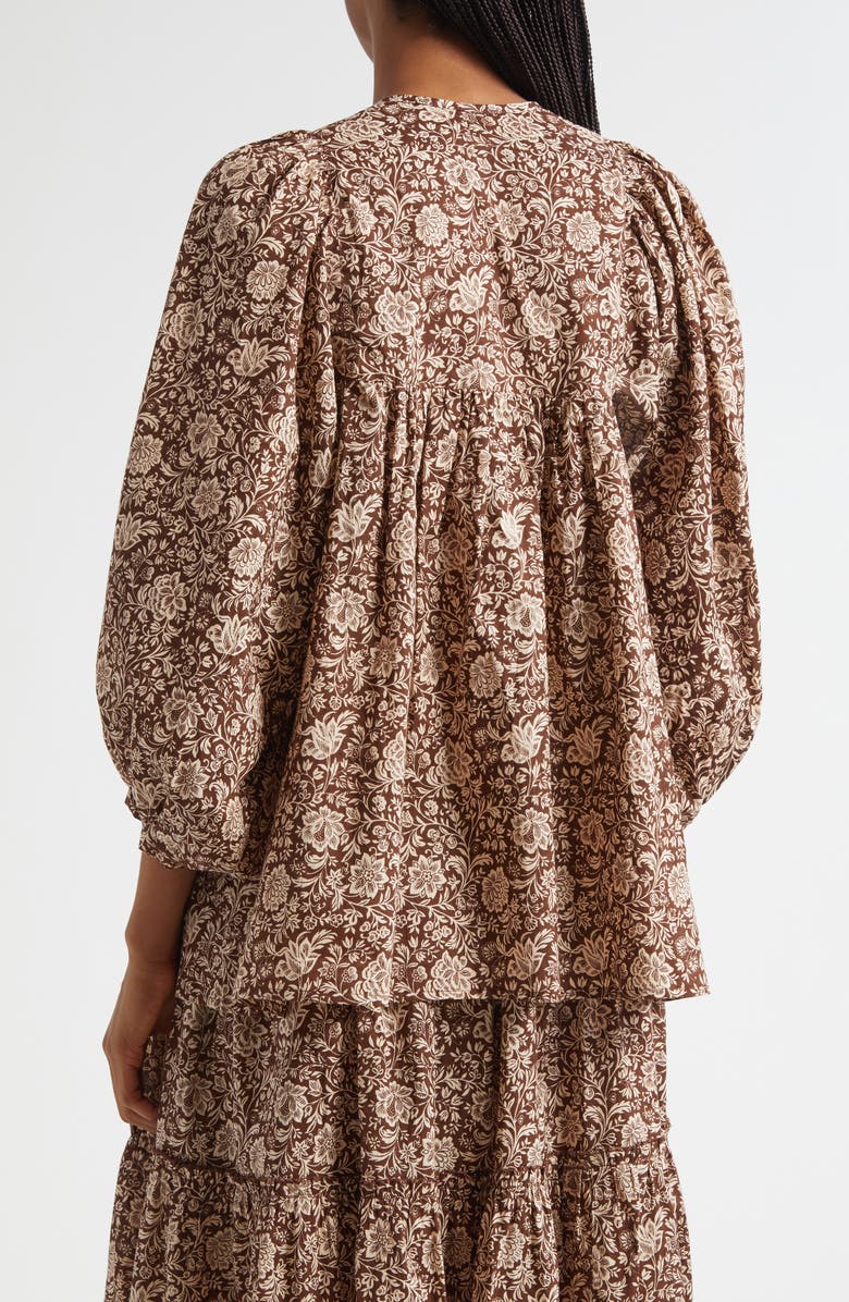 MILLE Charlie Print Tie Neck Blouse, Alternate, color, Cocoa Floral