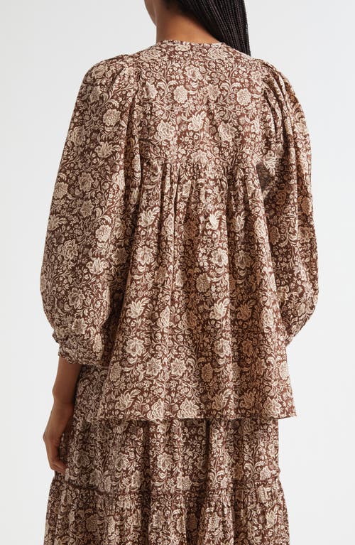 Mille Charlie Print Tie Neck Blouse In Brown