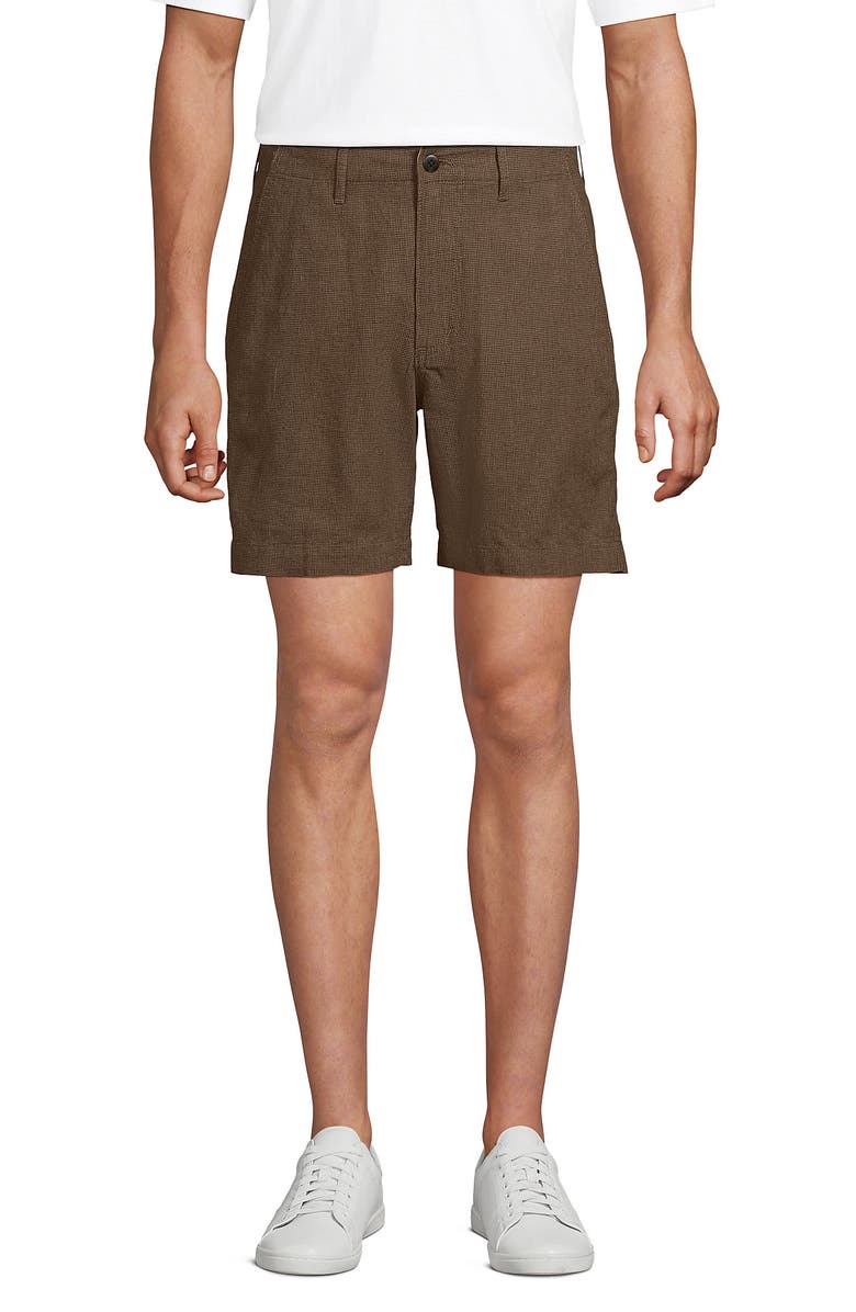 Lands' End 7" Classic Fit Linen Blend Short, Main, color, Dark Walnut/Taupe Houndstooth