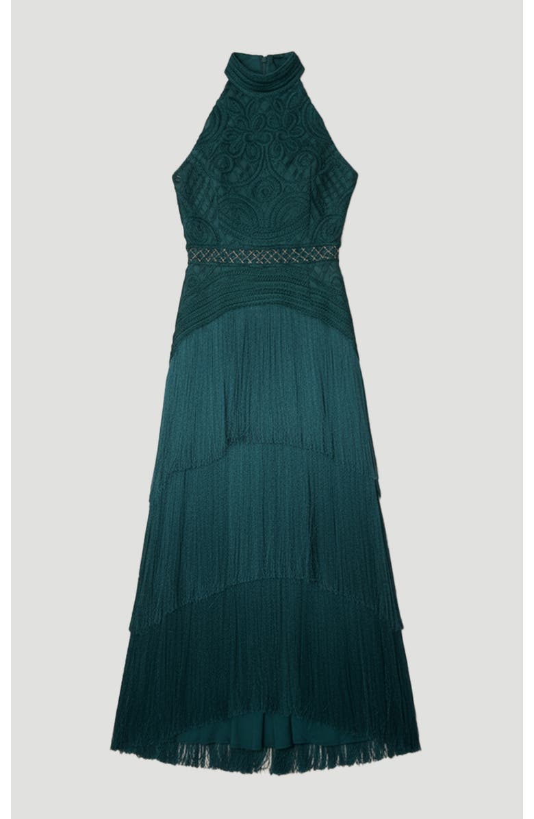 Karen Millen Beaded Halter Neck Woven Maxi Dress, Alternate, color, Dark Green