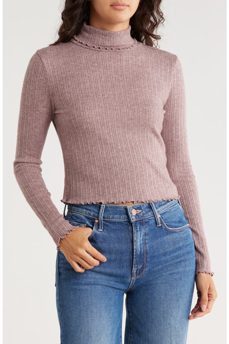 Ribbed Long Sleeve Turtleneck Crop Top, Main, color, CHOCOLATE RAISIN