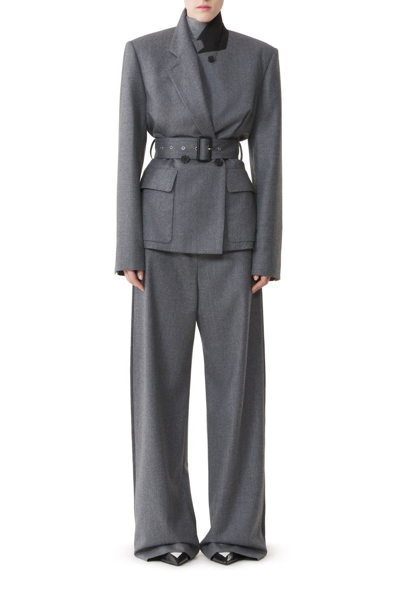 Belted Jacket In Wool Flannel, Main, color, Heather Grey
