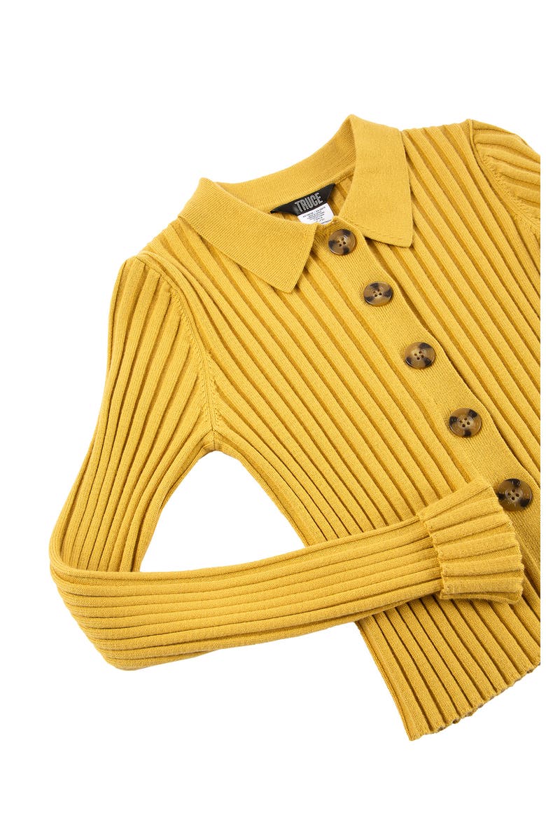 Kid's Rib Button-Up Top, Alternate, color, MUSTARD