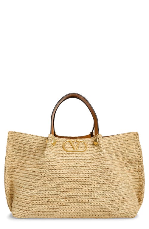 Valentino Garavani Medium VLOGO Signature Raffia Crochet Tote in Natural at Nordstrom