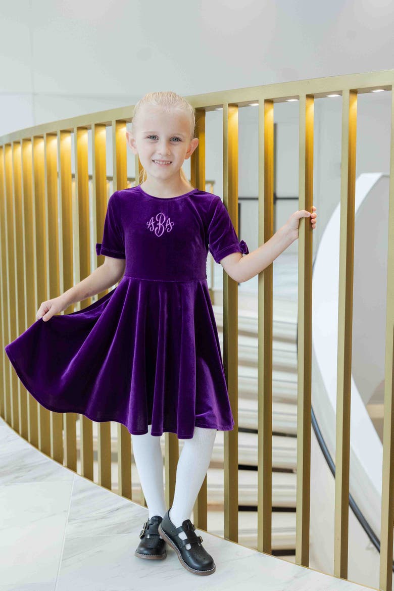 Stretch Velvet Dress With Sleeve Bows, Alternate, color, Purple