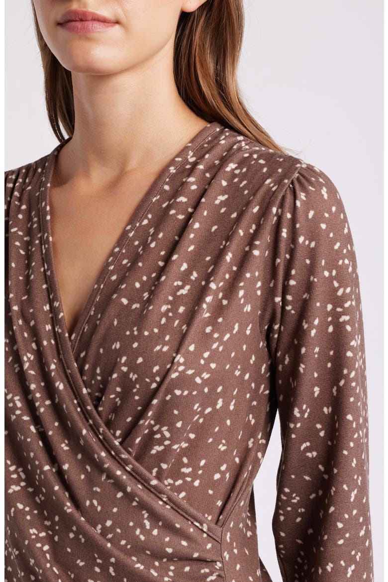 Dot Print Faux Tie Wrap Top, Alternate, color, TAUPE/ NAT