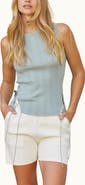 CRESCENT Lace Up Linen Blend Knit Tank Top