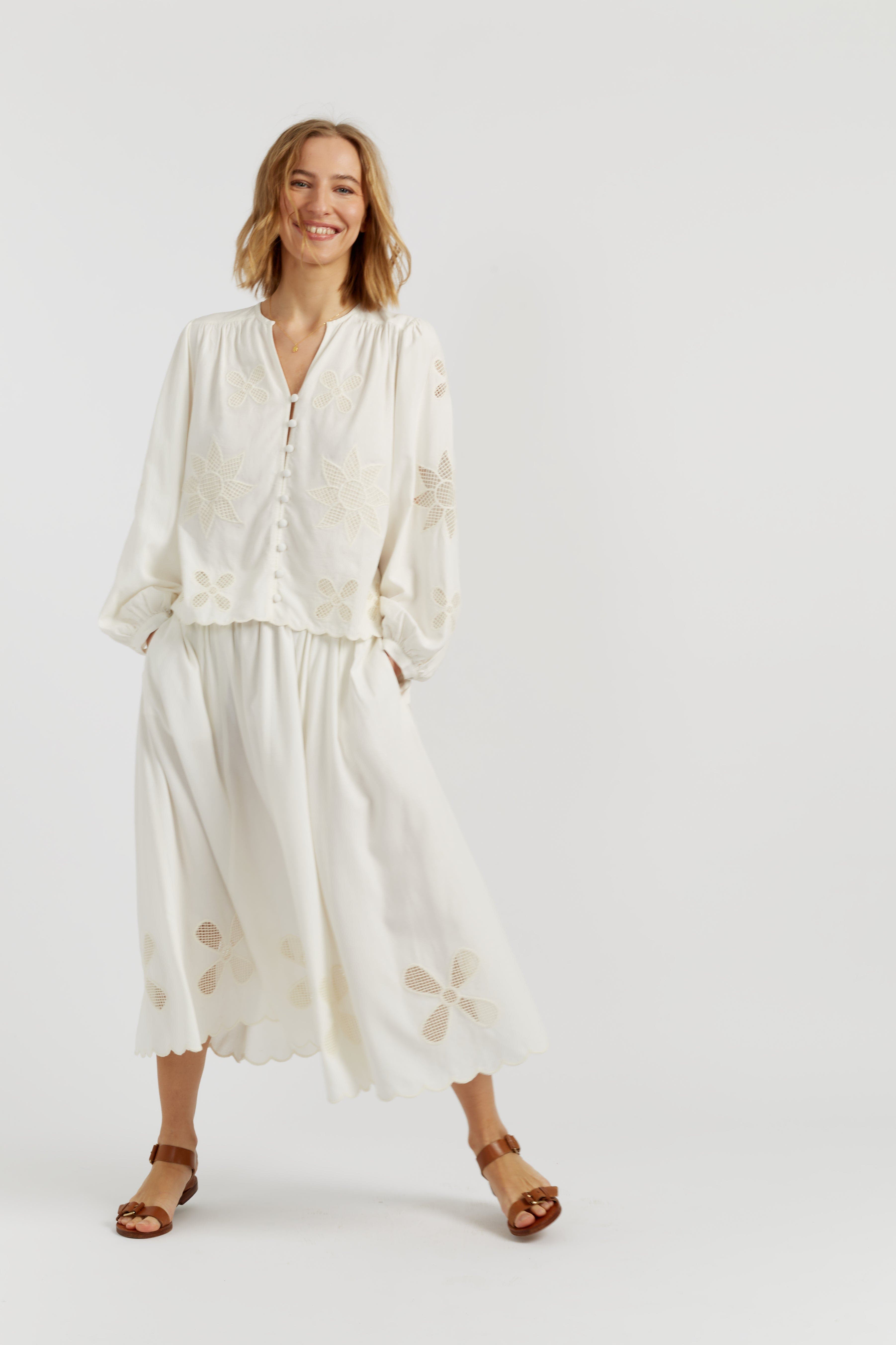 Linen-Blend Broderie Skirt - image 2
