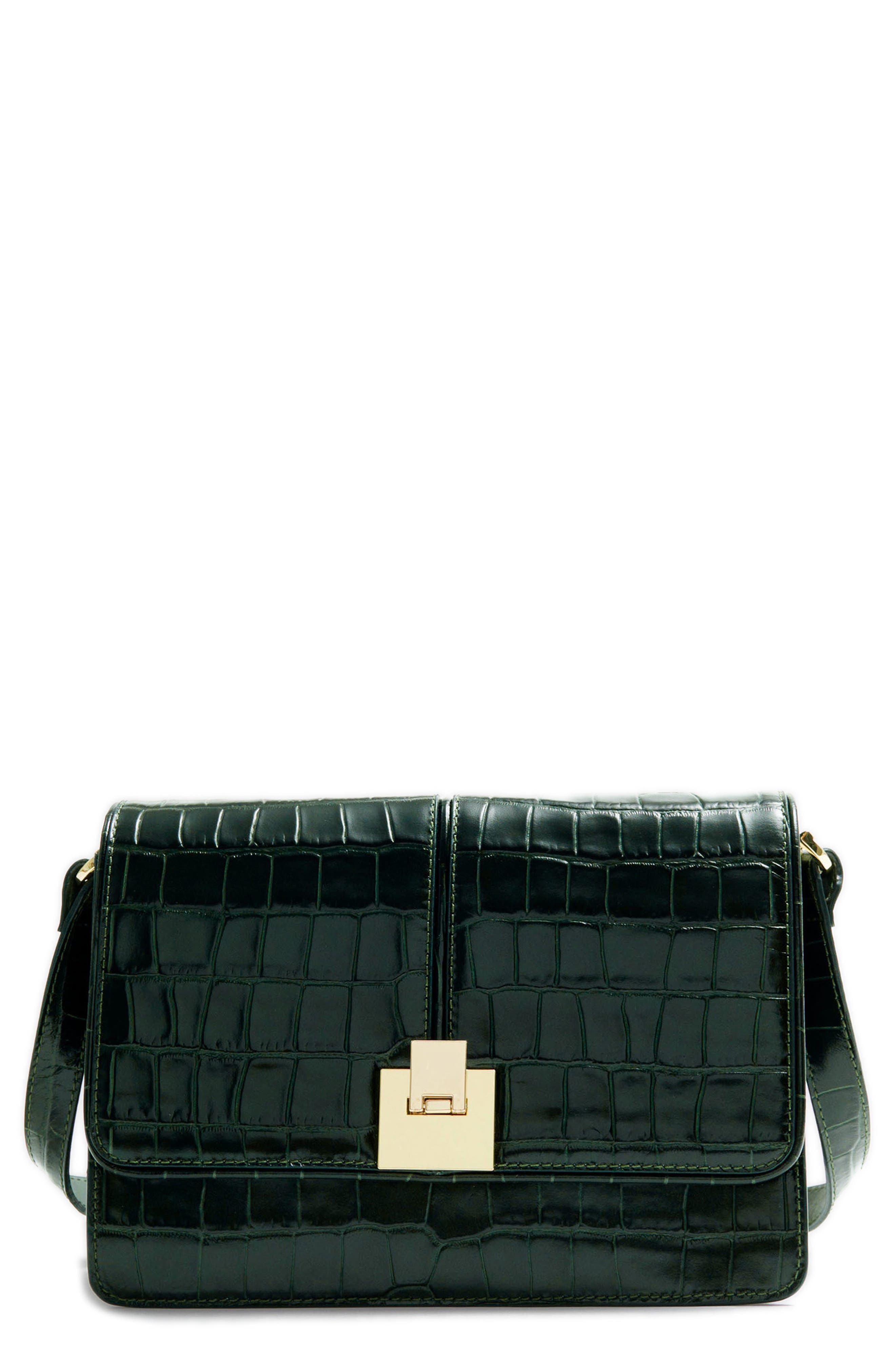 & Other Stories Croc Embossed Leather Crossbody Bag, Main, color, 