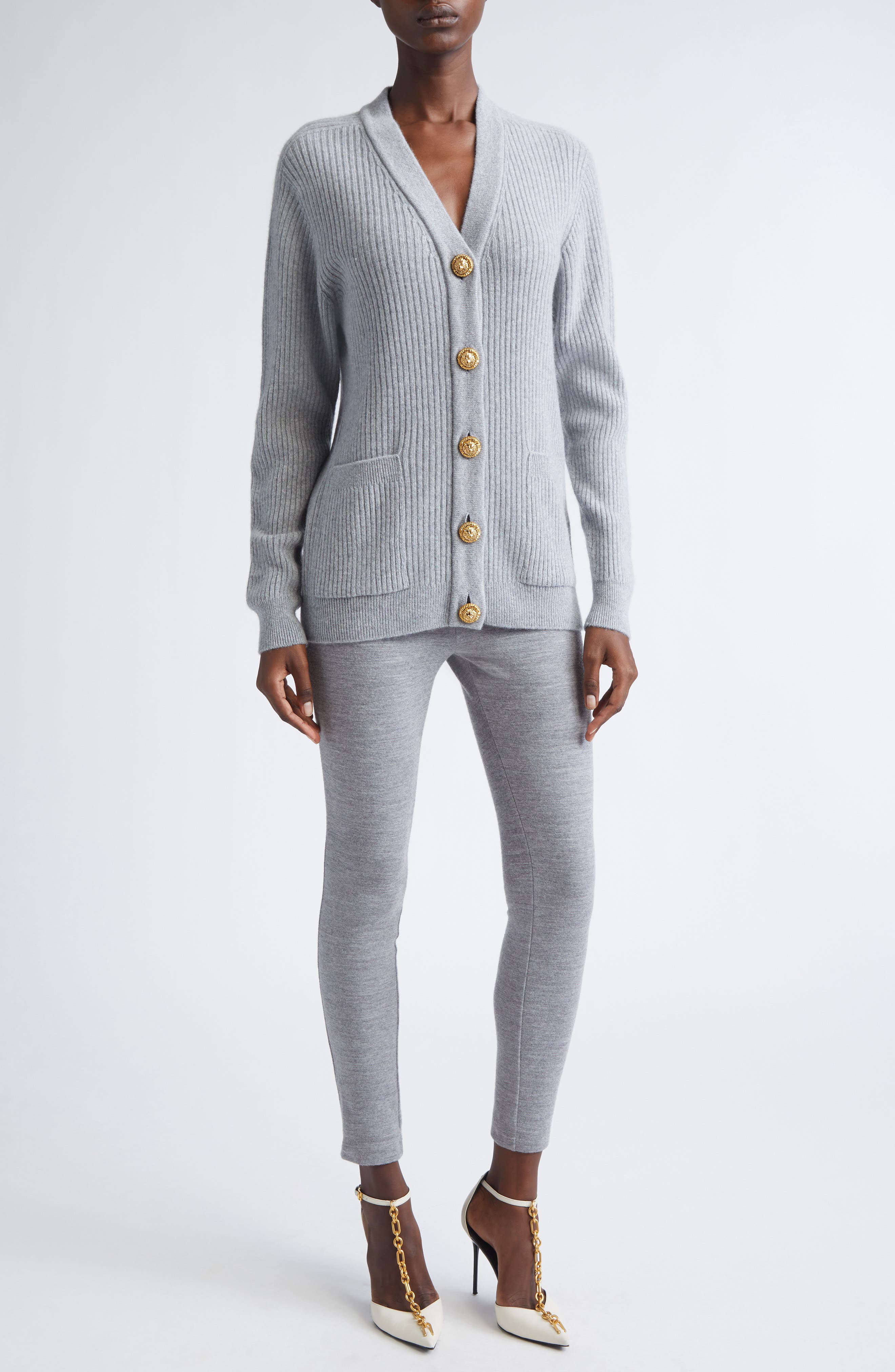 Button Detail Rib Cashmere & Virgin Wool Cardigan - image 2