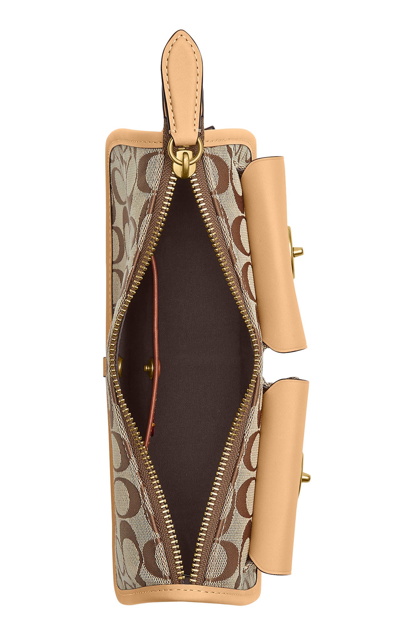 COACH Waverly Twin Turnlock Signature Jacquard & Leather Shoulder Bag, Alternate, color, Khaki Light Peach