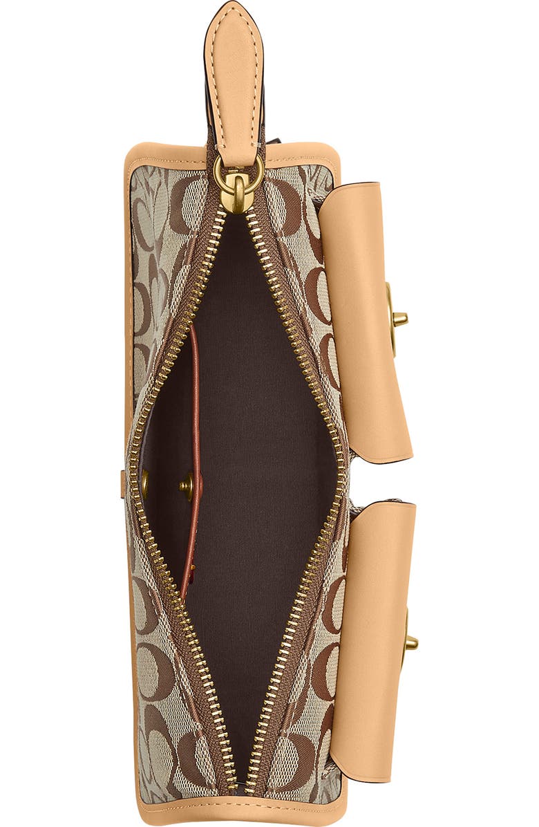 COACH Waverly Twin Turnlock Signature Jacquard & Leather Shoulder Bag, Alternate, color, Khaki Light Peach