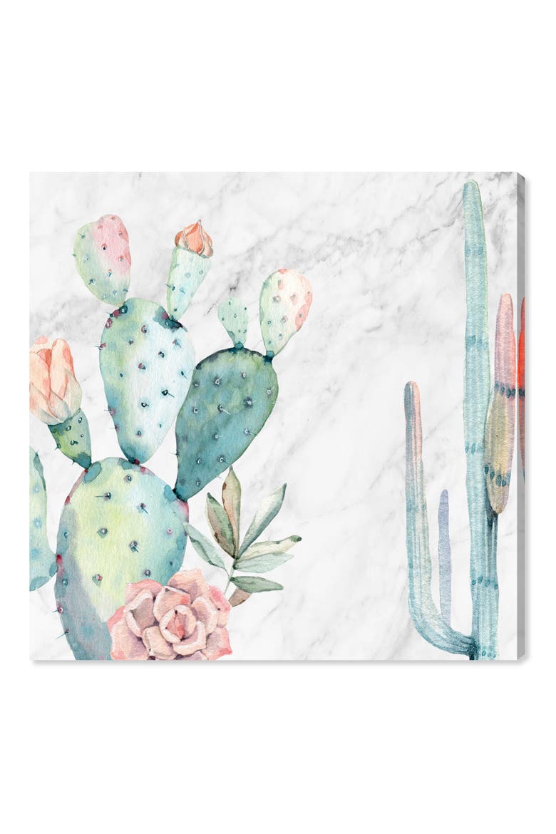 Marble & Succulents Canvas Wall Art, Main, color, WHITE