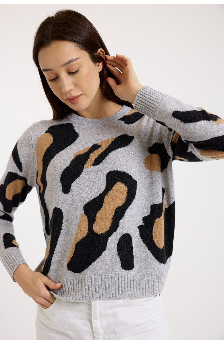 Brodie Pure Cashmere Abstract Crew Neck 100% Cashmere Sweater, Alternate, color, Super Grey