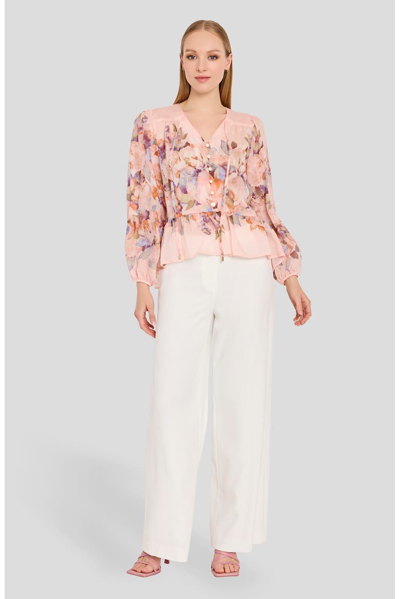 Floral Print Peplum Chiffon Top, Alternate, color, TEA ROSE MULTI