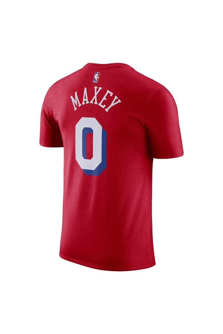 Men's Jordan Brand Tyrese Maxey Red Philadelphia 76ers 2022/23 Statement Edition Name & Number T-Shirt, Alternate, color, Red