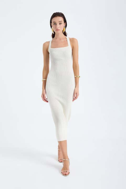 Azura Knit Crisscross Back Bodycon Midi Dress