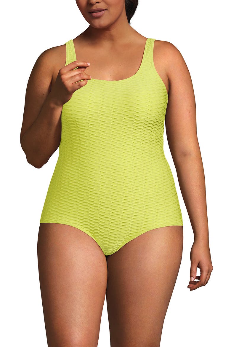 Tugless Low Leg One Piece Swimsuit, Alternate, color, Sunlight Lime Diamond Jacquard