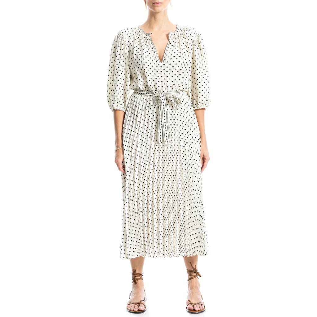 Max Studio Satin Puff Sleeve Midi Dress In Ecr/kki/blk Shdw Dts