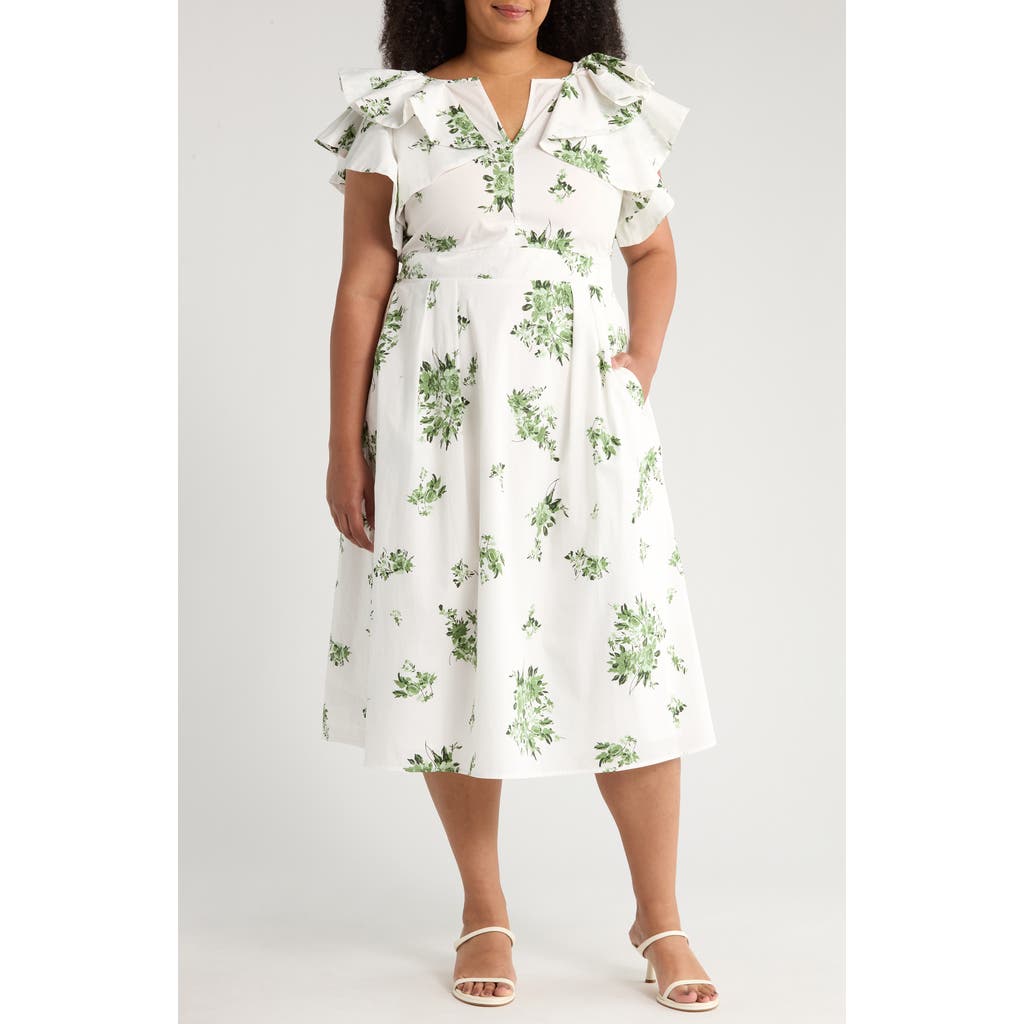 Sugarlips Ria Floral Santana Tie Back Cotton Midi Dress In White