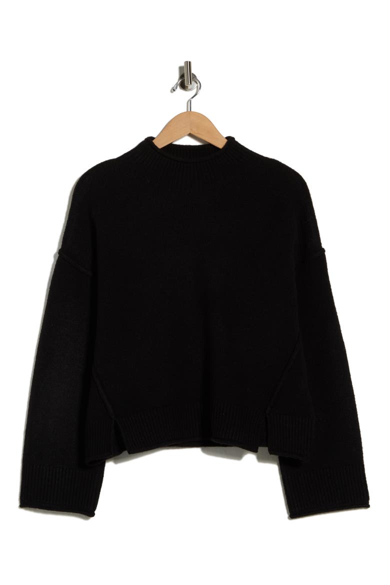 Exposed Seam Turtleneck Sweater, Alternate, color, BLACK