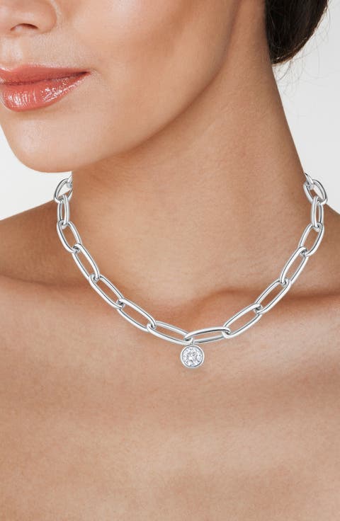 Paperclip Cubic Zirconia Pendant Necklace