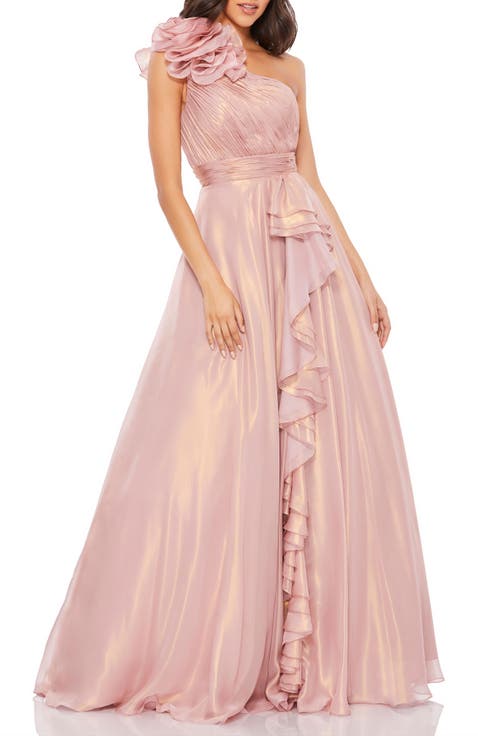 Women's Iridescent One Shoulder Rosette Ball Gown