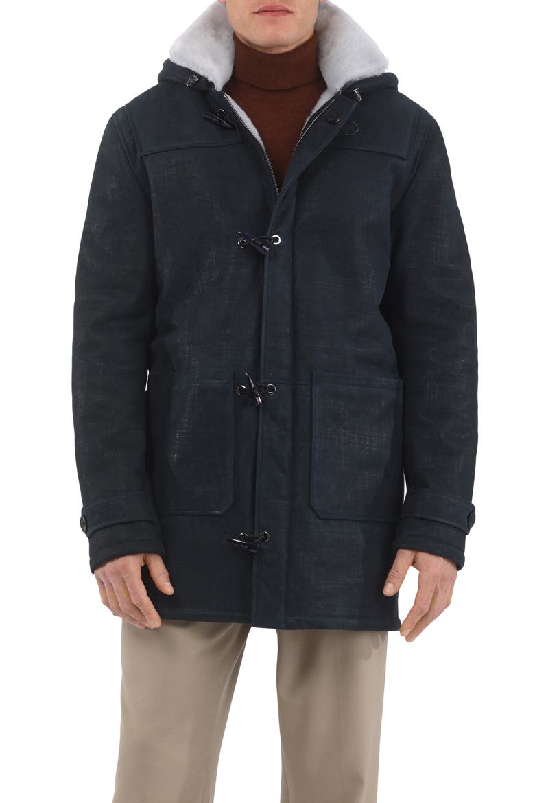 Men's Genuine Shearling Parka, Alternate, color, Navy Pattern/White