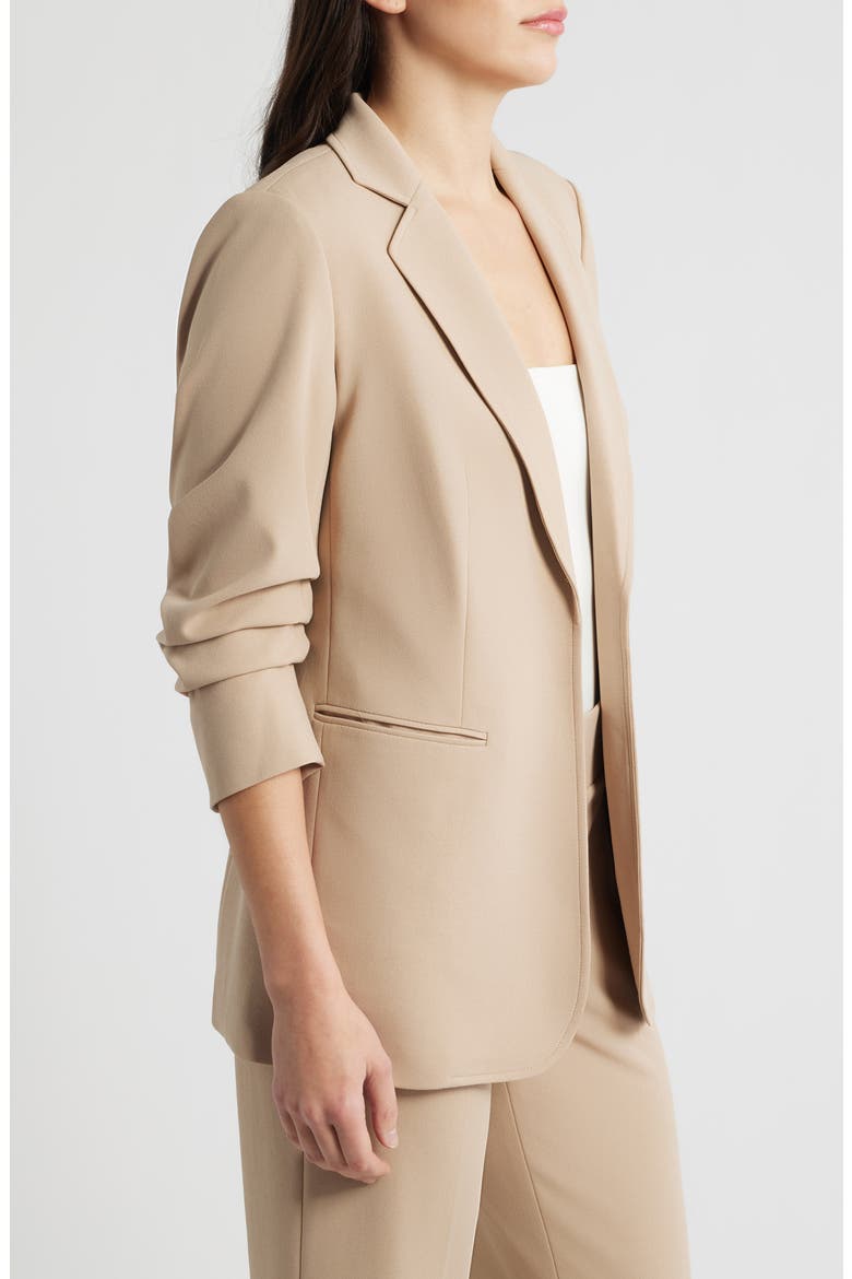 Scrunch Sleeve Open Front Jacket, Alternate, color, LATTE