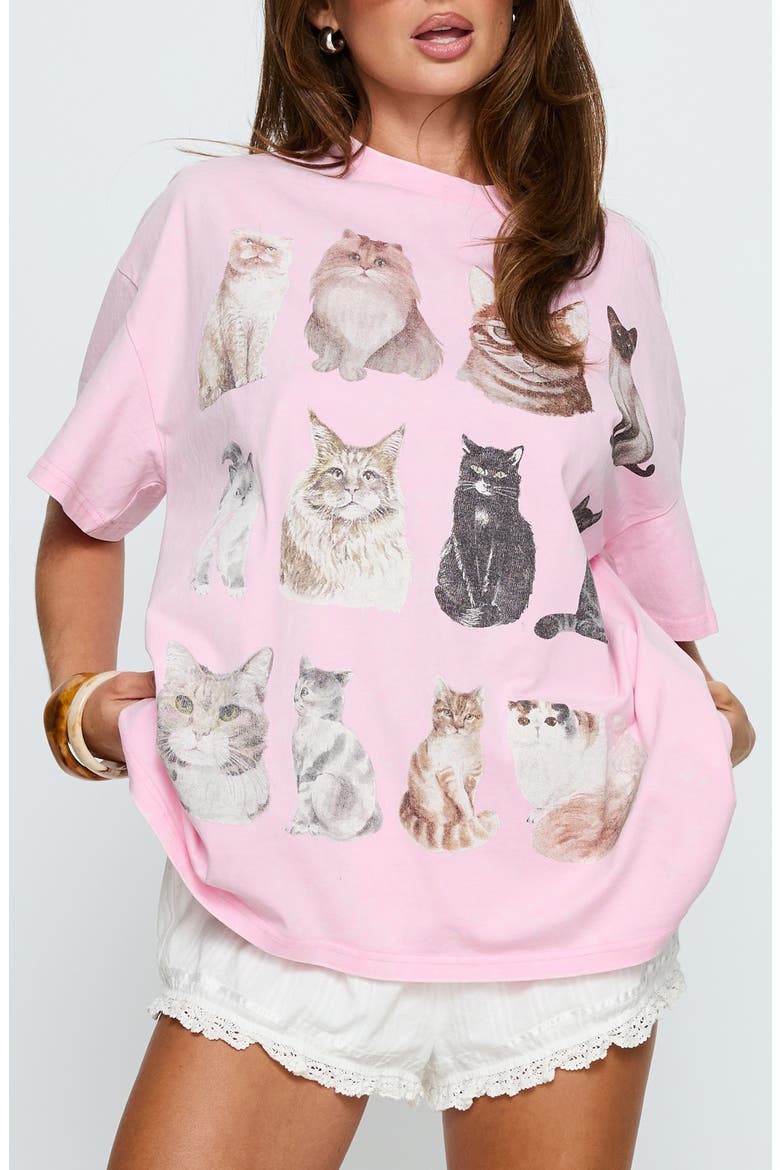 Feline Companions Graphic Oversized T-Shirt, Main, color, PINK