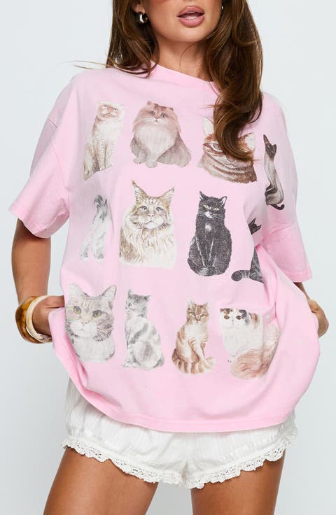 Feline Companions Graphic Oversized T-Shirt