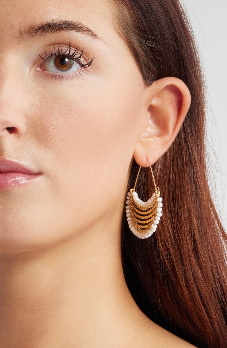 Nordstrom Beaded Crescent Half Hoop Earrings, Alternate, color, White- Gold