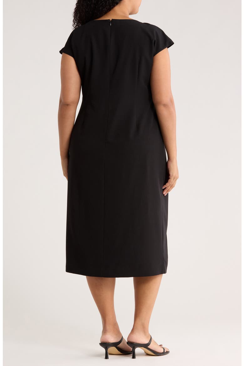 Cap Sleeve Pleated Midi Suiting Dress, Alternate, color, BLACK