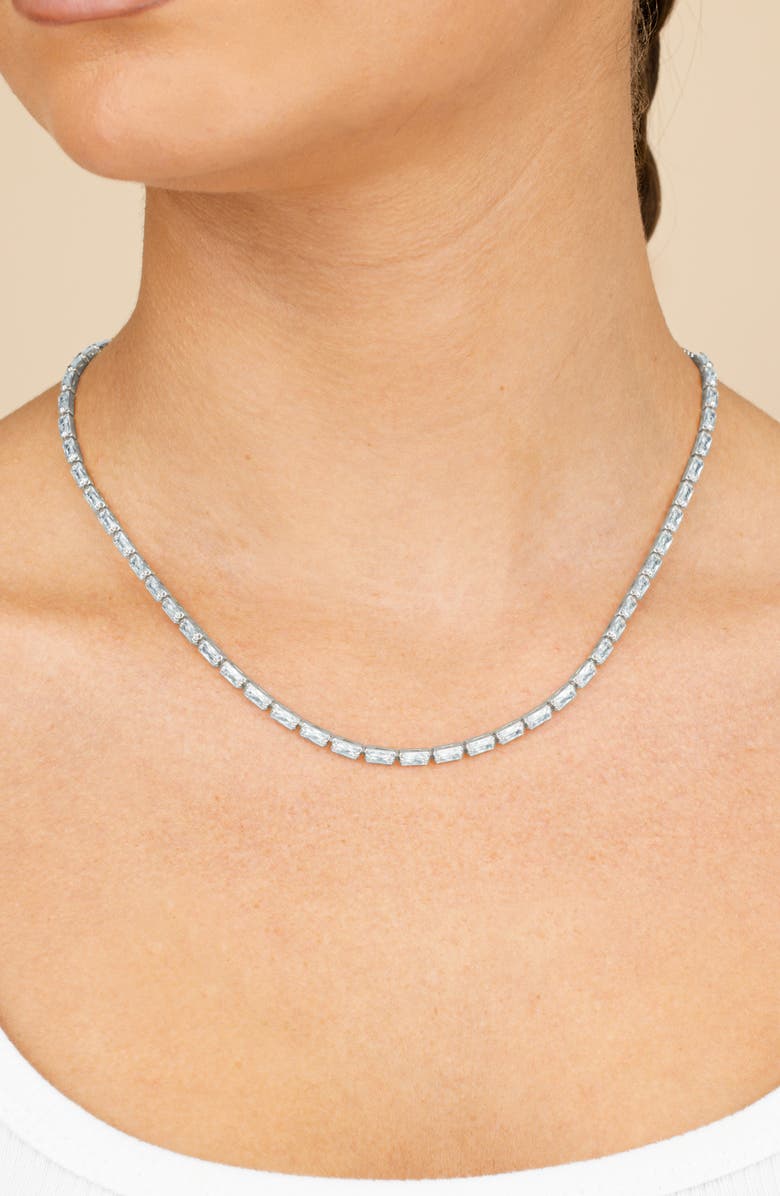 Sterling Forever Modernist Baguette Tennis Necklace, Alternate, color, Silver