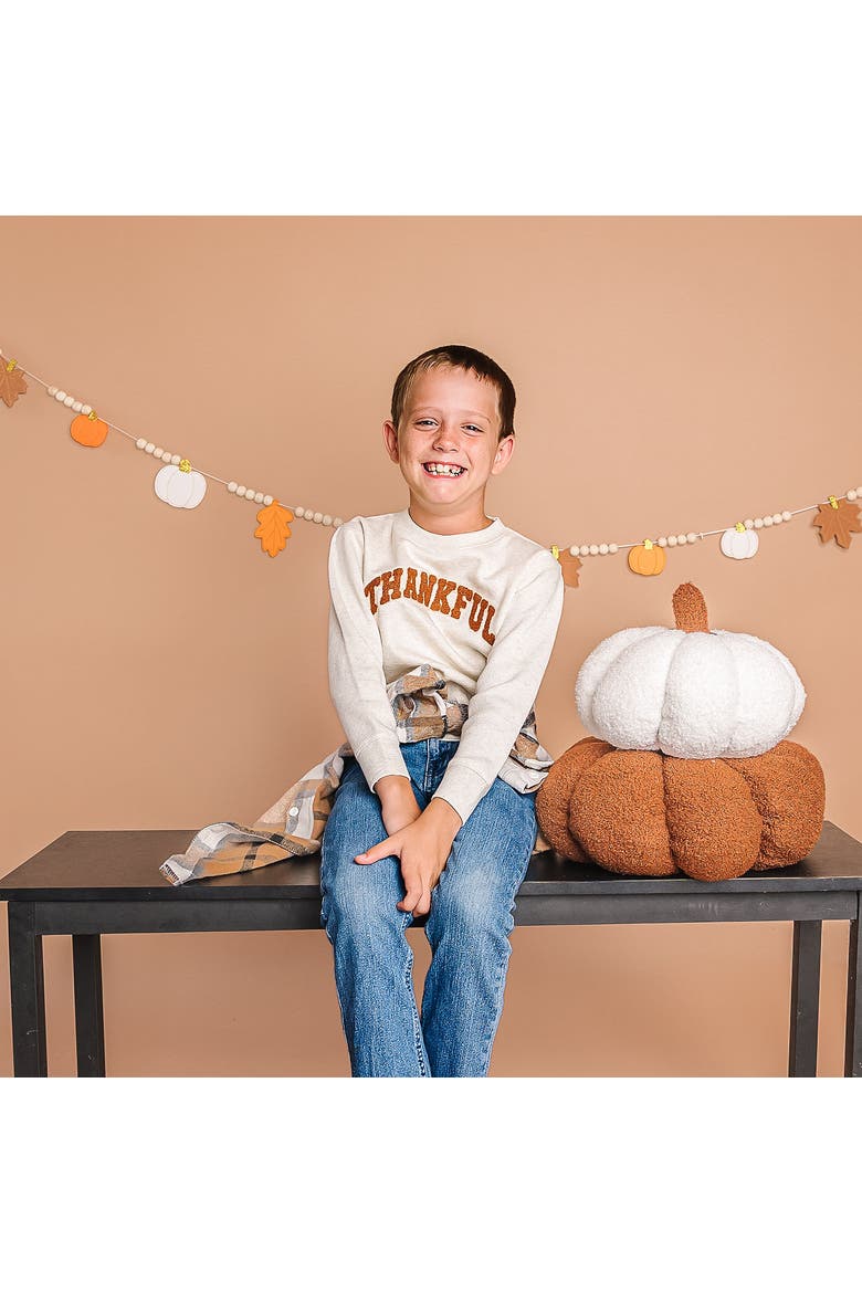 Thankful Patch Varsity Thanksgiving Sweatshirt, Alternate, color, Natural