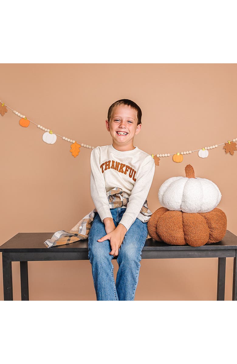 Sweet Wink Thankful Patch Varsity Thanksgiving Sweatshirt, Alternate, color, Natural