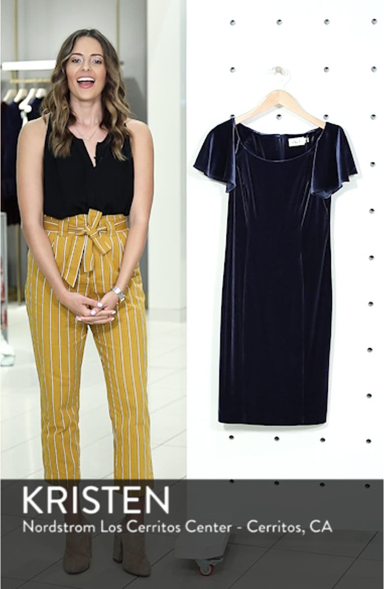 Scoop Neck Flutter Sleeve Velvet Sheath Dress, sales video thumbnail