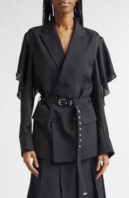 Sacai Chalk Stripe Mixed Media Belted Blazer