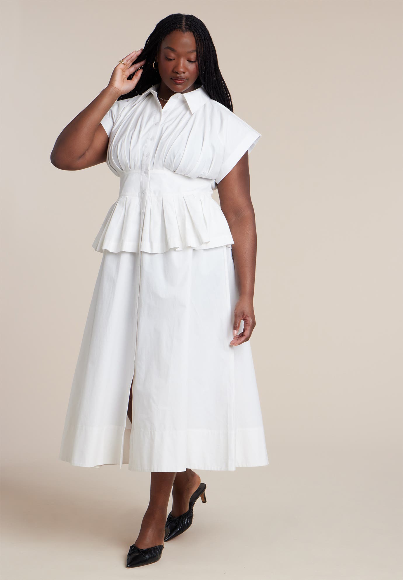 Peplum Poplin Shirt Dress - image 2