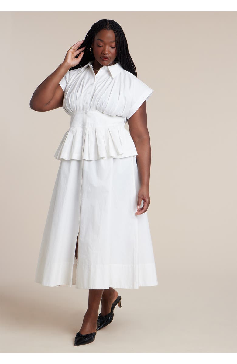 ELOQUII Peplum Poplin Shirt Dress, Alternate, color, Jet Stream