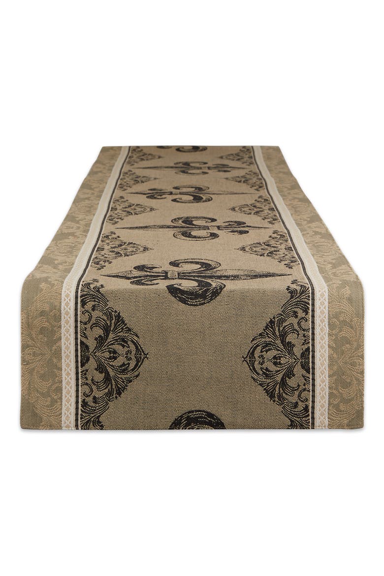 Fleur De Lis Stripe Jacquard Table Runner 14X72, Main, color, Gold