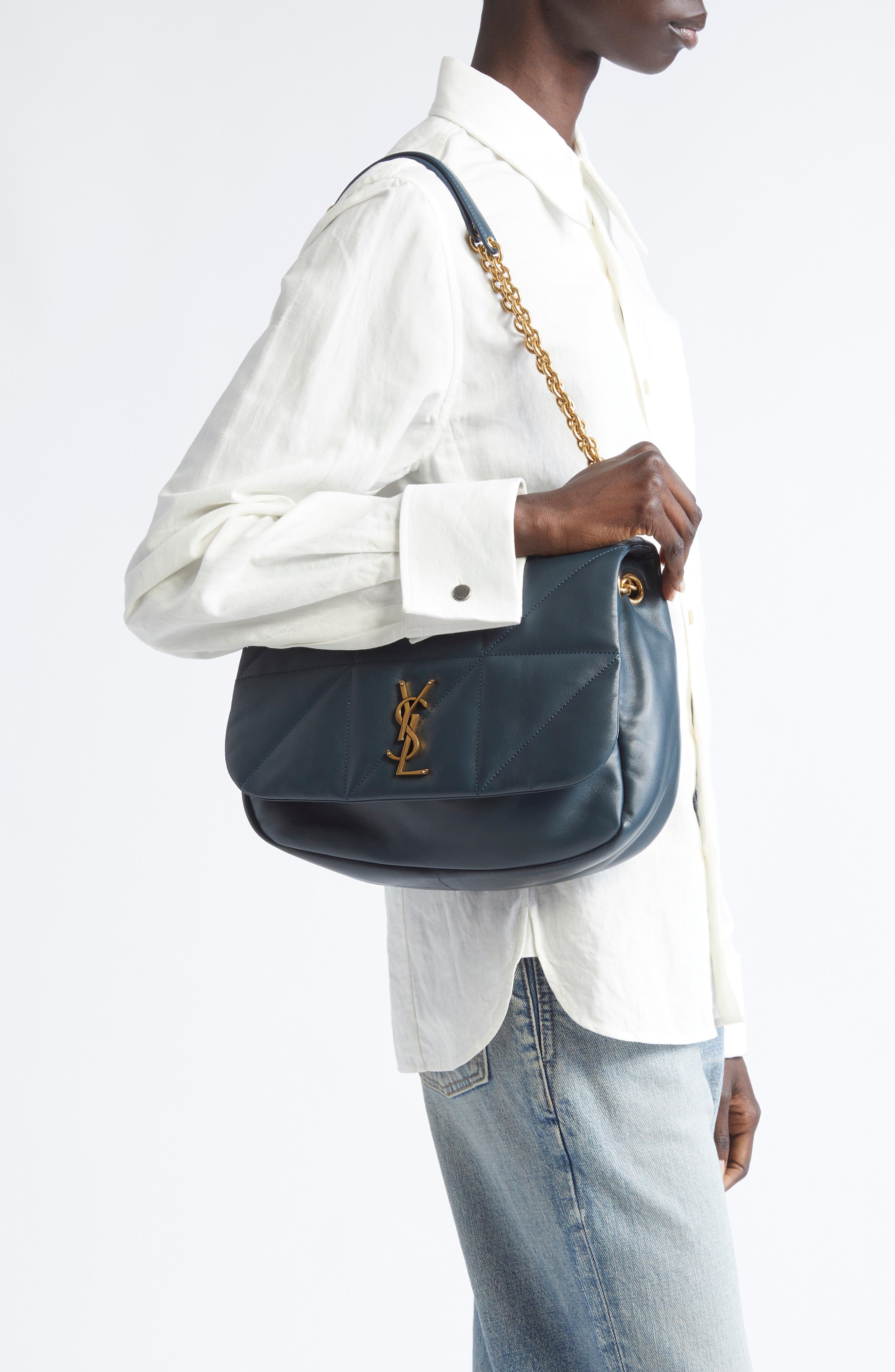 Saint Laurent Medium Jamie 4.3 Carré Rive Gauche Quilted Shoulder Bag, Alternate, color, Dark Deep Sea