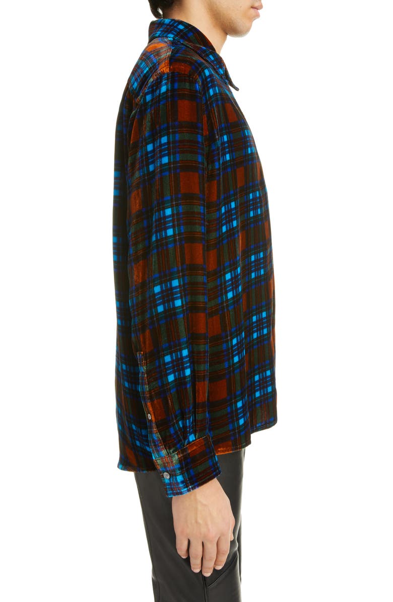 Acne Studios Plaid Velvet Zip-Up Shirt Jacket, Alternate, color, 