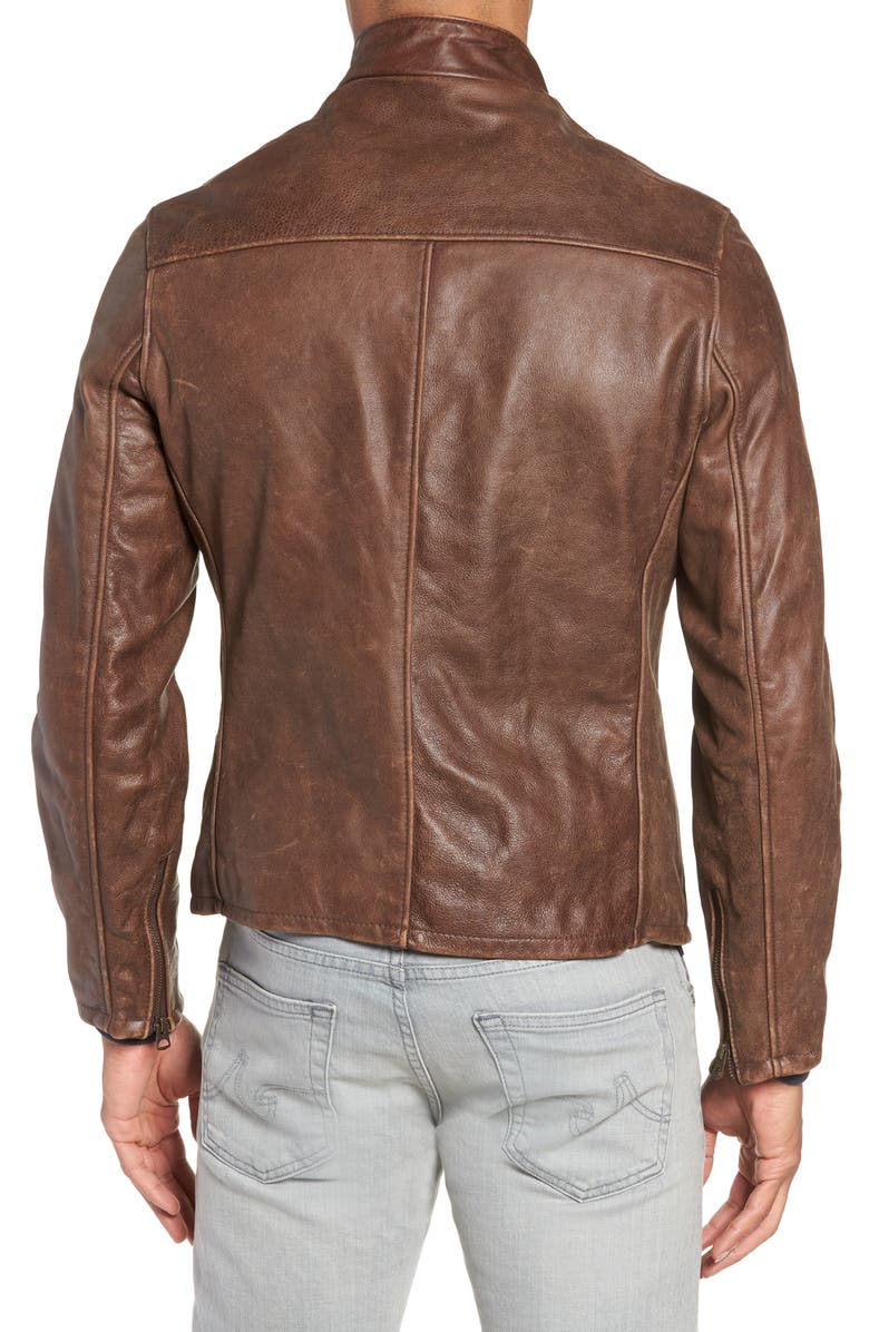 Schott NYC Café Racer Hand Vintaged Cowhide Leather Jacket, Alternate, color, Brown