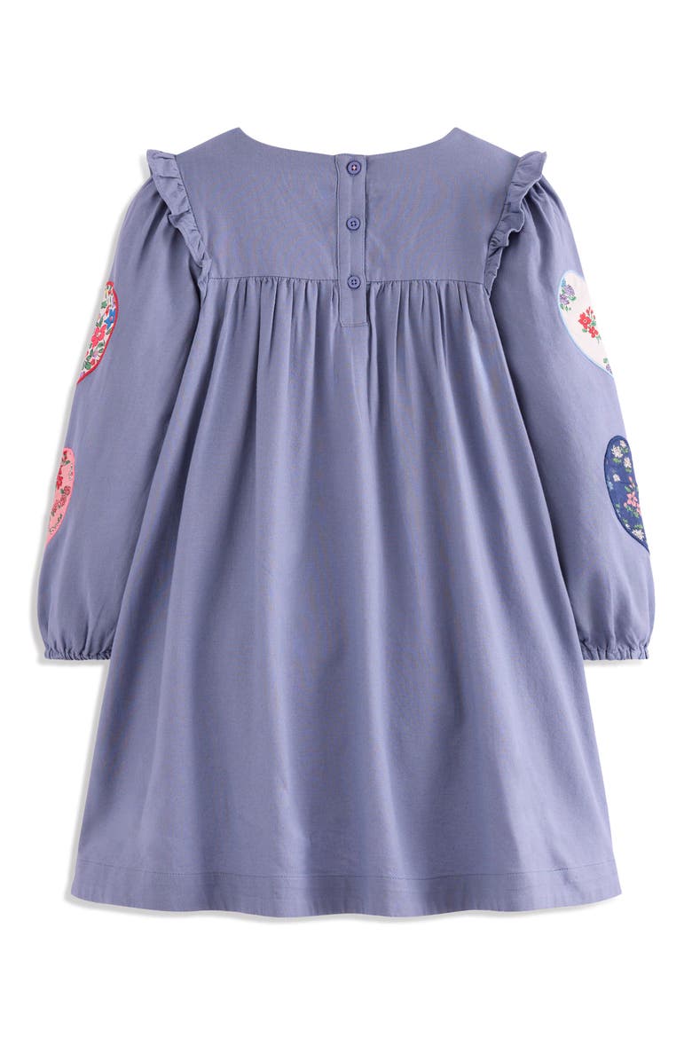 Kids' Heart Appliqué Long Sleeve Cotton Dress, Alternate, color, DUSTY BLUE HEARTS