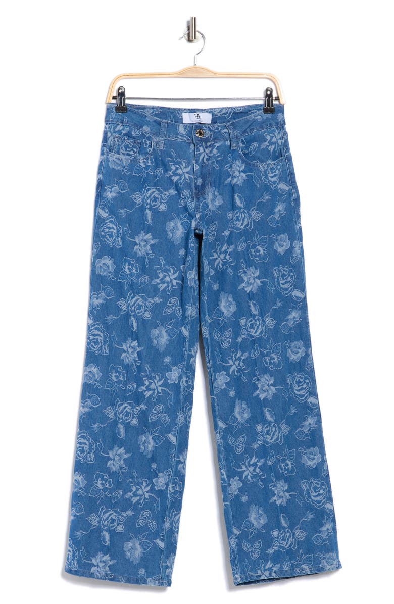 FLYING ANGEL Wide Leg Floral Print Jeans, Alternate, color, Dark Wash